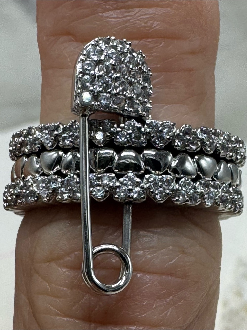 Convertible Transformer Set: 3 Rings & Zirconia Safety Pin Brooch